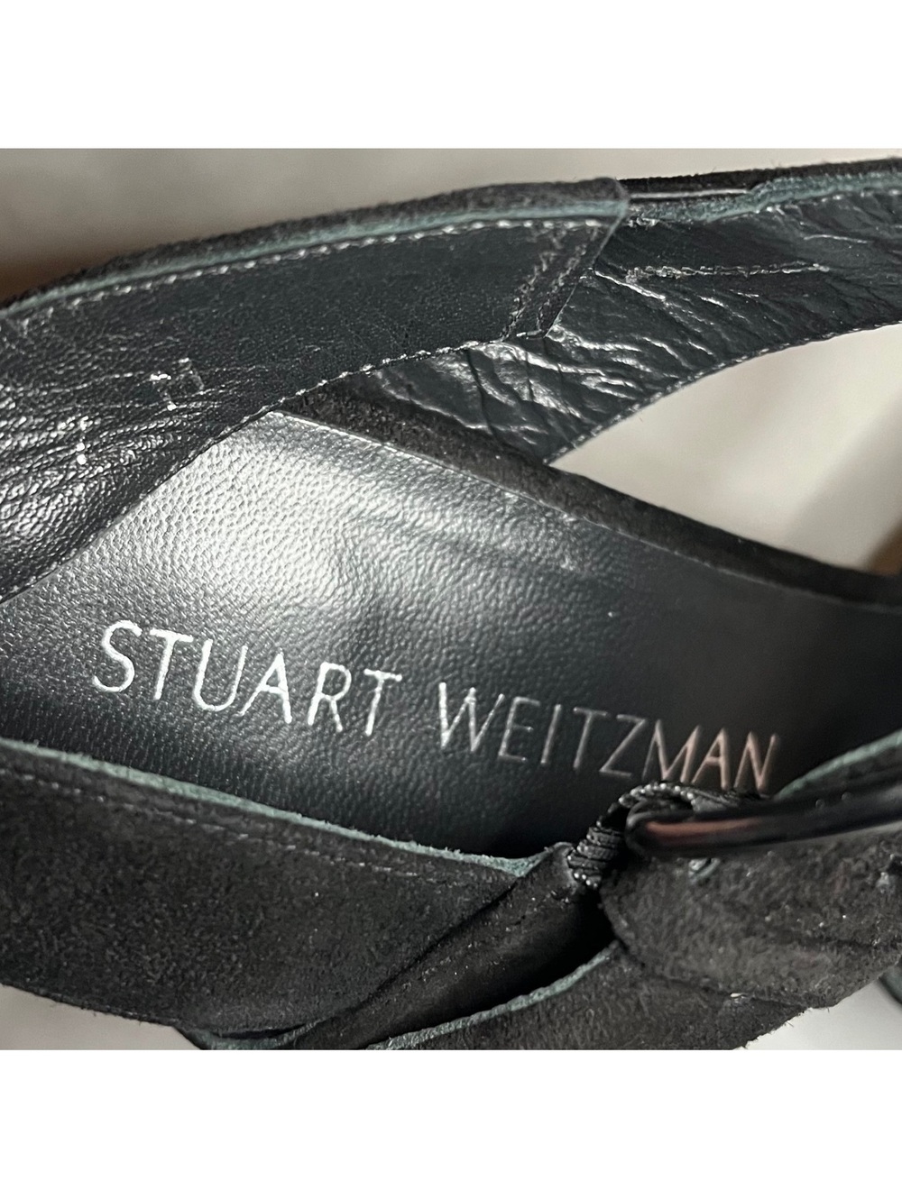 Stuart Weitzman Black Suede Platform Chunky Heel Sandals Size 7 - Picture 6 of 6